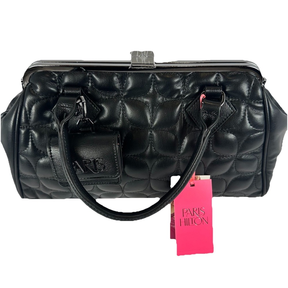 Paris Hilton Camden Frame Bag Black Quilted Satchel Top Handle Y2K NWT - Picture 2 of 13